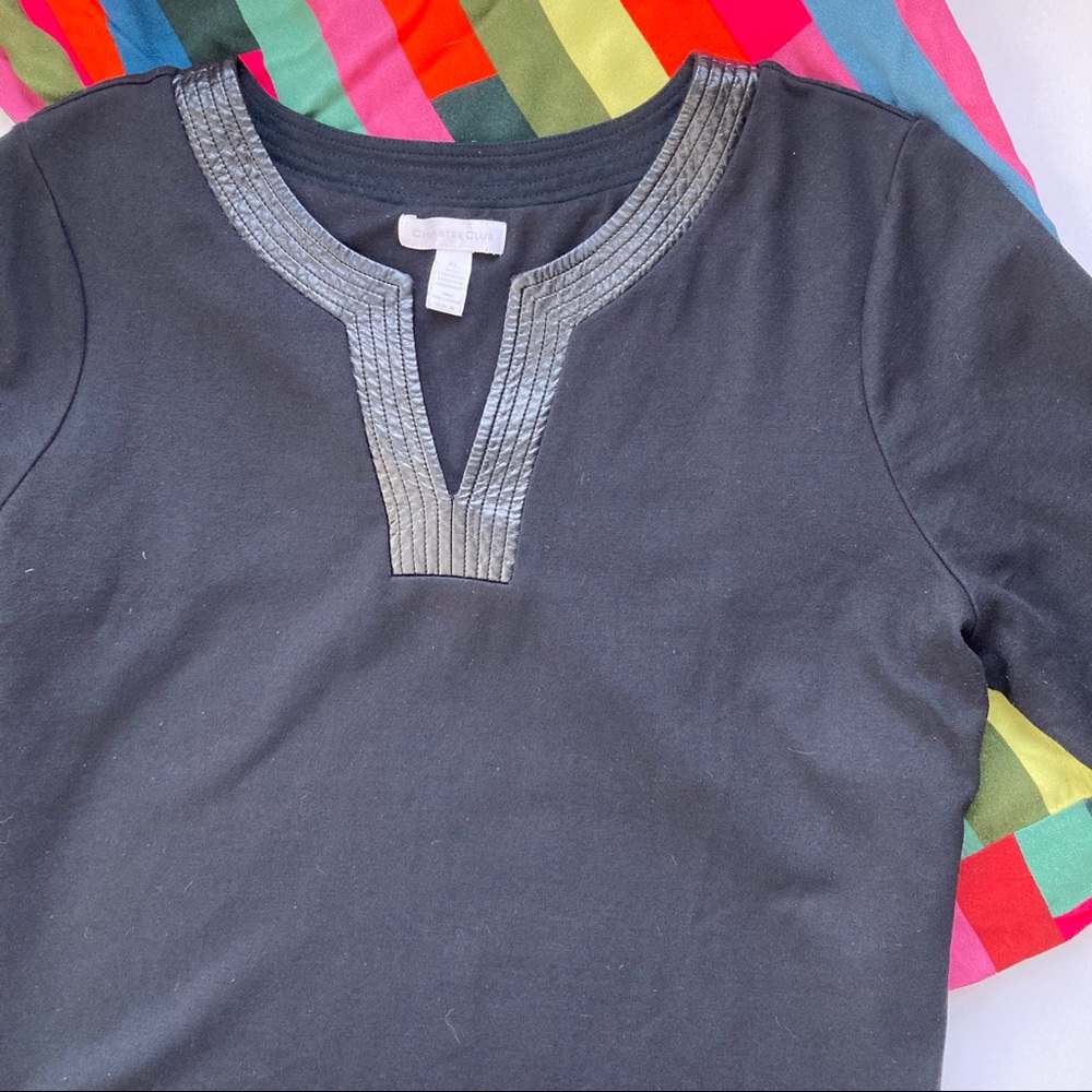 Charter Club Tunic Top with Faux Leather Trim